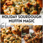 Golden sourdough stuffing muffins with herbs served for a cozy Vegan Christmas Breakfast.